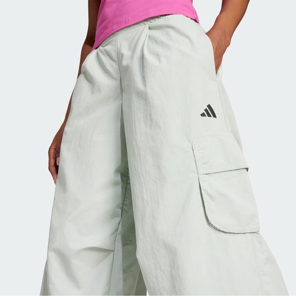 Adidas Light Gray Wide-Leg Cargo Pants Sage Parachute XS - Picture 3 of 14